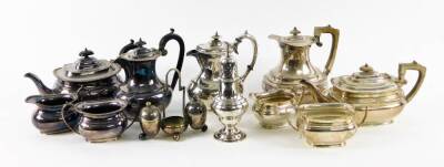 Various silver plated ware, to include tea ware, sugar caster, 21cm H, part services, three piece service, etc. (a quantity)