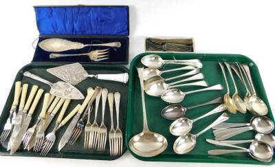 Various silver plated ware, to include flatware, some cased, to include cake slice, 29cm W, etc. (a quantity)