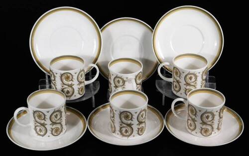 A Susie Cooper Venetian pattern part coffee service, comprising of six coffee cups and saucers, 14cm Dia. printed marks beneath, (12)