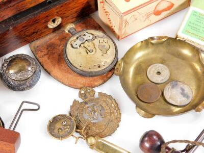 Bygones, collectables, a late 19thC rosewood medical instrument box, a pottery Field Marshall Montgomerie 'Monty' pipe, part pocket watch, bookmark with cat finial, cat badge, etc. (a quantity) - 2