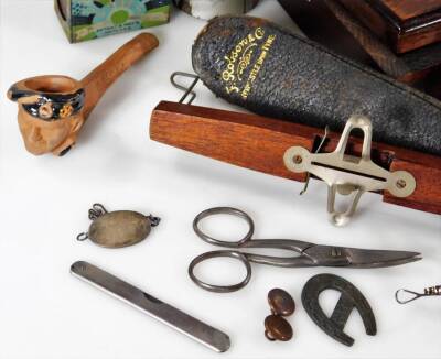 Bygones, collectables, a late 19thC rosewood medical instrument box, a pottery Field Marshall Montgomerie 'Monty' pipe, part pocket watch, bookmark with cat finial, cat badge, etc. (a quantity) - 4