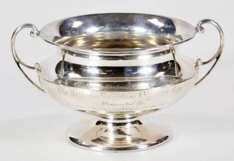 A silver two handled trophy, The Pretoria Volunteer Officers Cup, presented by Pretoria volunteer offices, won by B Squardon, 3rd Kings Own Hussars 17.4.11 Sheffield 1910. approx 14oz.