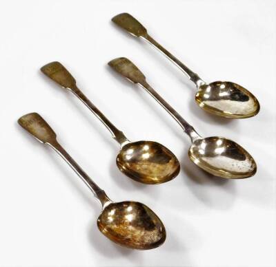 A set of four George III silver fiddle pattern tablespoons, London 1810, maker James Beebe, 7oz.