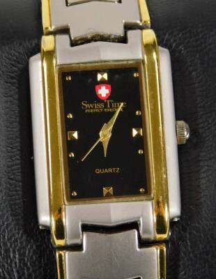 A ladies Swiss Time fashion watch, with 2cm W dial, boxed with identification card. - 2