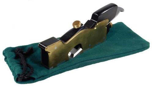 A Karl Holtey 12" rebate wood plane, of shaped rectangular form, with brass on steel dovetails and shaped handle, stamped, 29cm W, in baize pouch. (unused)