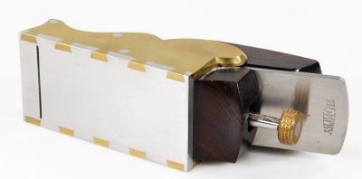 An Karl Holtey 6" rebate wood plane, with a shaped sleigh body and infill with brass sides dovetailed onto steel, 16cm W, in baize pouch. (unused) - 5