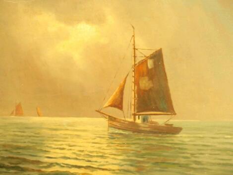 20thC School. Sailing boat in calm waters
