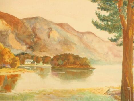 20thC School. Lake scene with mountains