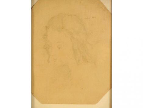 A pencil sketch of a young female head