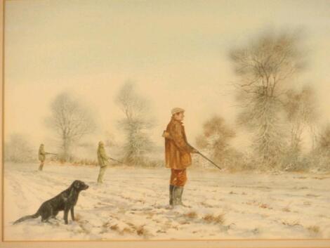 Trevor Parkin. A pair of watercolour drawings of shooting scenes with figures and dogs