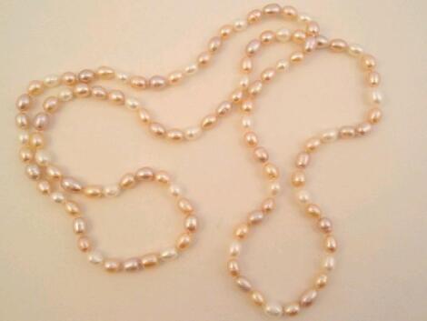 A pastel colour freshwater pearl long necklace