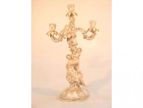 A German porcelain four-light candelabra