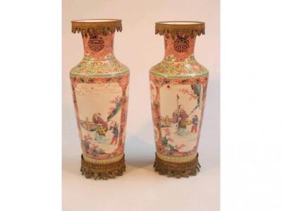 A pair of Chinese Famille Rose rouleau vases - 2