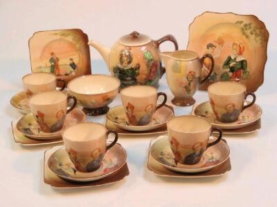 A Royal Doulton pottery Dickens ware tea service