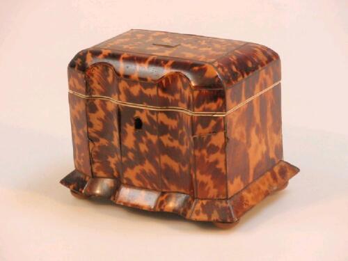 A 19thC tortoiseshell tea caddy of serpentine form