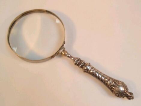 A 19th century silver handled large magnifying glass