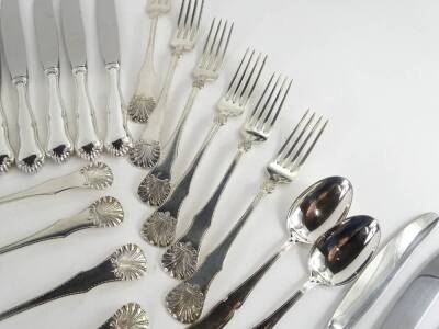 A Norwegian silver part canteen of cutlery, each piece decorated with shells, acanthus etc, stamped 930S some pieces stamped Tostrup, possibly for Jacob Tostrup 1806-1890, 30oz, and a set of six Norwegian silver dessert spoons 6¾oz, and various other kniv - 4