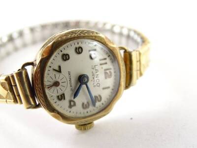 A Lanco ladies wristwatch, with small circular watch head, on expanding bracelet, gold plated. - 2