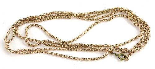 A 9ct gold belcher chain, with later replacement stainless steel and brass clasp, 120cm long overall, 16g all in.