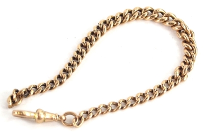 A flat curb link watch chain, yellow metal, unmarked, 14.8g.