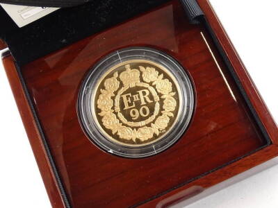 A 2016 UK £5 gold proof coin, the 90th birthday of Her Majesty, boxed etc. - 2