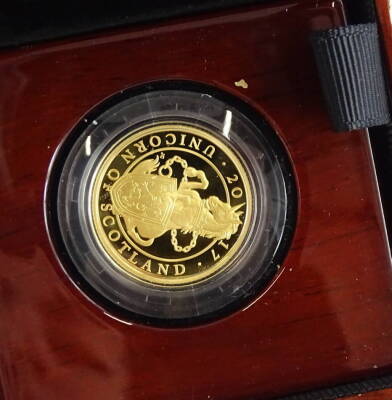 A 2017 quarter ounce gold proof coin, the Queen's Beasts, The Unicorn of Scotland, boxed etc. - 2