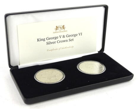 A King George V and George VI silver crown set and certificate.