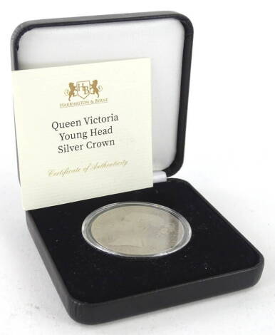 A Queen Victoria young head 18 silver crown, 1846, later case.