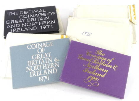 Various annual coin sets, The coinage of Great Britain and Northern Ireland, 1970 (3), 1971, 1972, 1973, 1974, 1975, 1976, 1977 (2), 1978, 1979, 1980. (14)