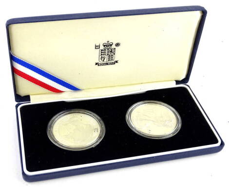 A Royal Mint Commemorative box set entitled Ladies of Freedom, comprising two silver Britannia's dated 1998, total silver weight 2 troy oz.