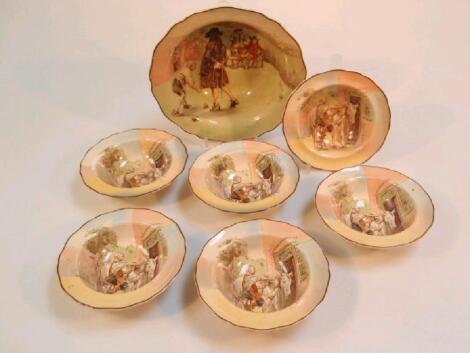 A Royal Doulton Sir Roger Decoverley dessert set comprising a large bowl