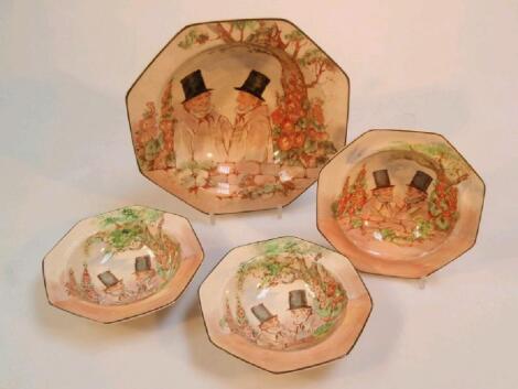 A Royal Doulton 'Zunday Smocks Zmokcs' dessert set comprising a large bowl