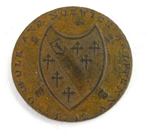 A Norfolk and Norwich half penny token 1792.