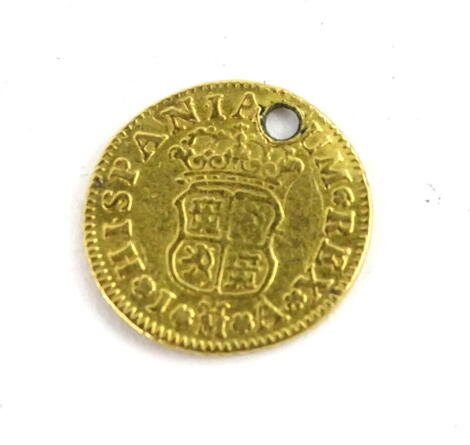 A Spain Philip V half Escudo 1744, Madrid, drilled.