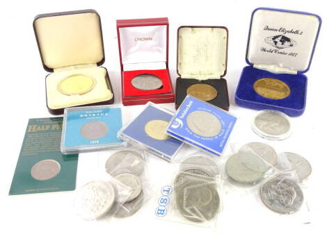 A quantity of crowns, crown sized coins etc.