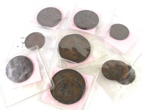 Various coins, to include an 1853 copper penny, an 1855 copper half penny, an 1853, 1854 & 1855 copper farthing etc.