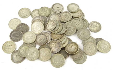 Various silver and other thre'pences, to include 1887, 1902 (2), 1908 (5), 1909, 1910 (2), 1919 (2), 1920 (9) etc.