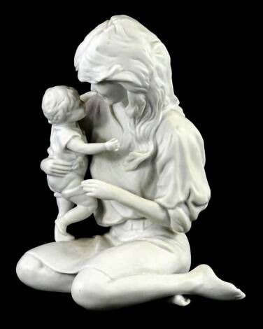 A Kaiser porcelain limited edition figure of a mother and child, number 3394/7500, printed marks in blue to underside.