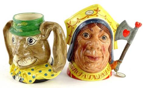 Two Royal Doulton large character jugs, the Red Queen and the March Hare.