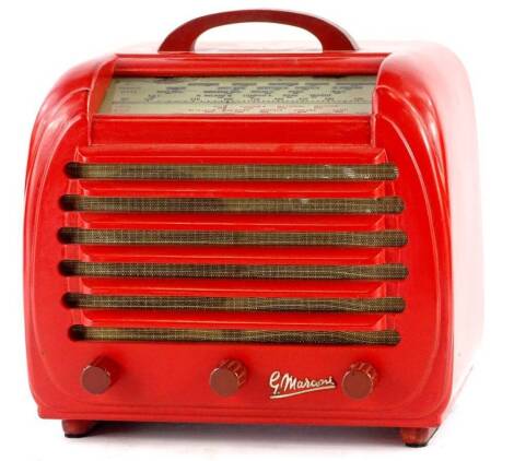 A G.Marconi Midget red Bakelite portable radio, 23cm W.