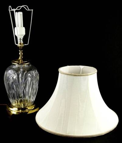 A Wedgwood cut glass and gilt brass table lamp and shade, the base 27cm H.