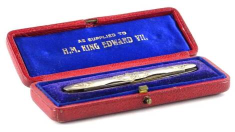 A commemorative silver mounted pen knife, made for the Coronation of Edward VII in 1902, in fitted case, stamped supplied to HM King Edward VII, Sheffield 1902.