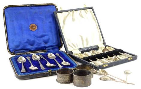 A collection of small silver, to include napkin rings, teaspoons etc., 7½oz.