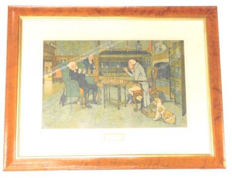 After Cecil Aldin. Mated, gentleman playing chess, chromolithograph, 27cm x 45cm.