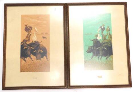 Lusar. South American cattle drovers, coloured prints, a pair, 50cm x 25cm.