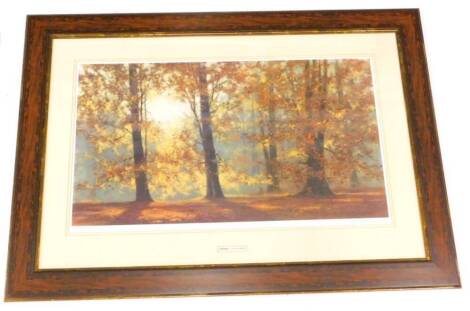 David Shepherd. Autumn, artist signed coloured print, 48cm x 83cm.