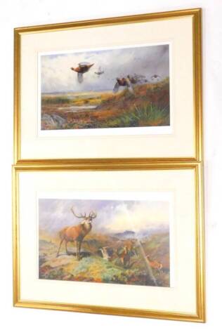 After Archibald Thorburn. Grouse in Flight, limited edition print, 38cm x 62cm, and another limited edition Archibald Thorburn print. (a pair)