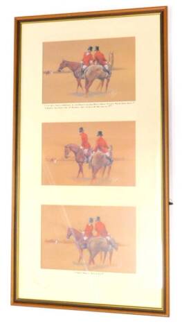 David Crane. Small World Isn't It etc., a set of three artist signed hunting prints in one frame, number 129 of 650, each 25cm x 38cm.