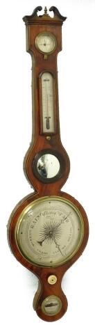 A mid 19thC mahogany and boxwood strung wheel barometer, with engraved dial etc., 95cm H.