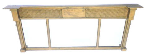 A 19thC gilt overmantle mirror, with inverted breakfront cornice, above three mirror plates, 115cm W.